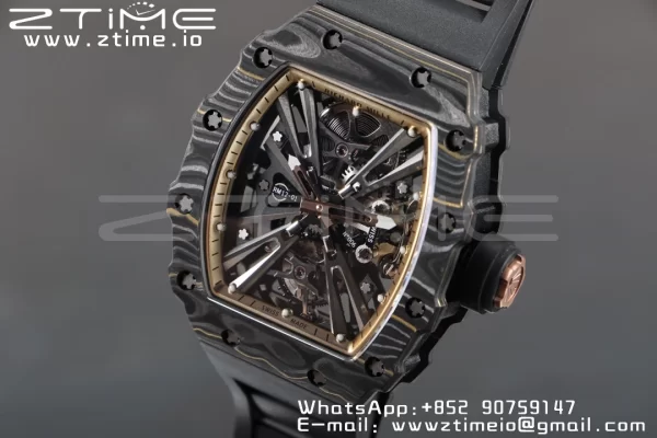 RICHARD MILLERM RM12-01 Real NTPT RMF Best Edition Skeleton Μαύρο καντράν με μαύρο λουράκι από καουτσούκ - Super Clone Watch | 1:1 Best Version