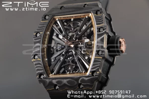 RICHARD MILLERM RM12-01 Real NTPT RMF Best Edition Skeleton Μαύρο καντράν με μαύρο λουράκι από καουτσούκ - Super Clone Watch | 1:1 Best Version