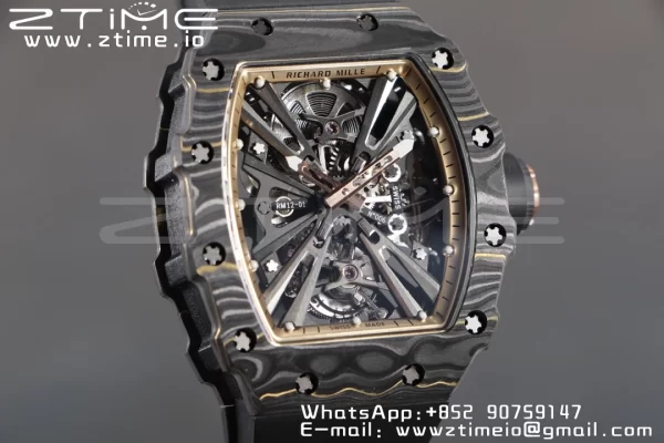 RICHARD MILLERM RM12-01 Real NTPT RMF Best Edition Skeleton Μαύρο καντράν με μαύρο λουράκι από καουτσούκ - Super Clone Watch | 1:1 Best Version