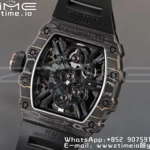 RICHARD MILLERM RM12-01 Real NTPT RMF Best Edition Skeleton Μαύρο καντράν με μαύρο λουράκι από καουτσούκ - Super Clone Watch | 1:1 Best Version