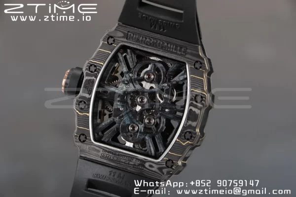 RICHARD MILLERM RM12-01 Real NTPT RMF Best Edition Skeleton Μαύρο καντράν με μαύρο λουράκι από καουτσούκ - Super Clone Watch | 1:1 Best Version