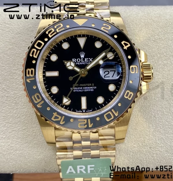 Rolex  GMT Master II 126718 GRNR Gray/Black Ceramic ARF 1:1 Best Edition Black Dial on YG Jubilee Bracelet SH3285 CHS - Super Clone Watch | 1:1 Best Version