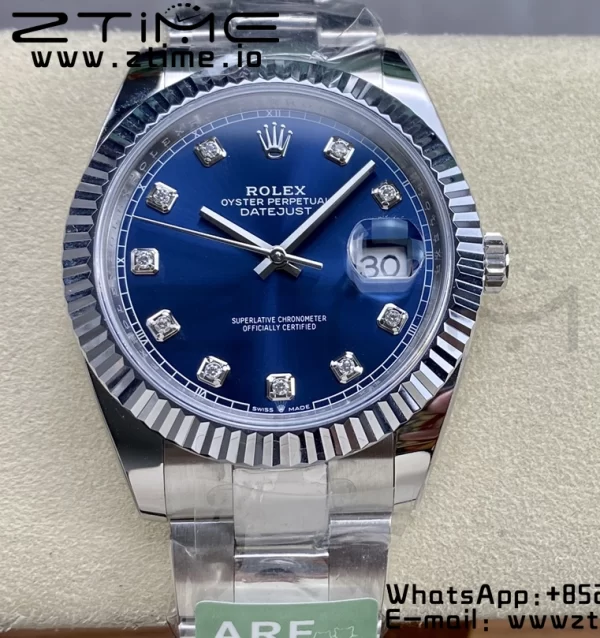 Rolex DateJust 41 126334 ARF 1:1 Best Edition 904L Steel Blue Diamonds Dial on SS Oyster Bracelet - Super Clone Watch | 1:1 Best Version