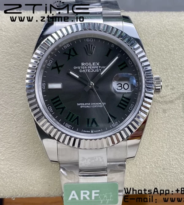 Rolex DateJust 41 126334  ARF 1:1 Best Edition 904L Steel Green Roman Dial on SS Oyster Bracelet - Super Clone Watch | 1:1 Best Version