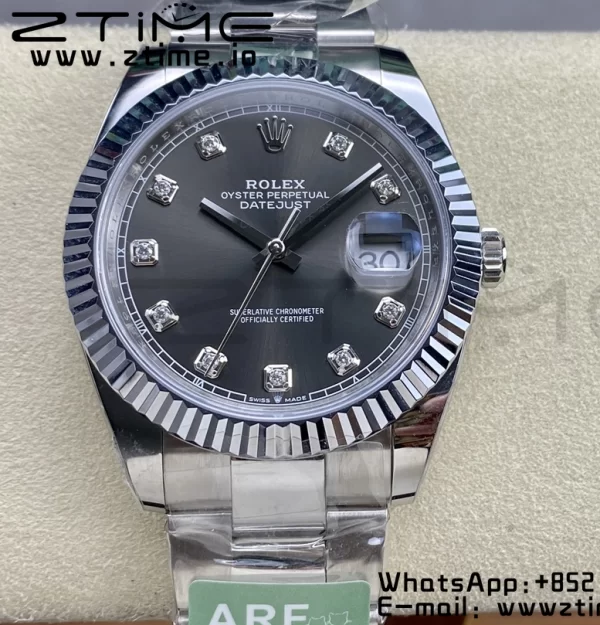 Rolex DateJust 41 126334 ARF 1:1 Best Edition 904L Steel Gray Diamonds Dial on SS Oyster Bracelet - Super Clone Watch | 1:1 Best Version