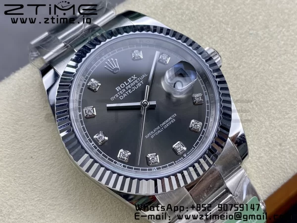 Rolex DateJust 41 126334 ARF 1:1 Best Edition 904L Steel Gray Diamonds Dial on SS Oyster Bracelet - Super Clone Watch | 1:1 Best Version