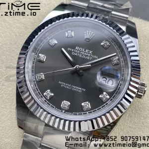 Rolex DateJust 41 126334 ARF 1:1 Best Edition 904L Steel Gray Diamonds Dial on SS Oyster Bracelet - Super Clone Watch | 1:1 Best Version