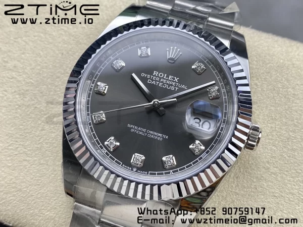 Rolex DateJust 41 126334 ARF 1:1 Best Edition 904L Steel Gray Diamonds Dial on SS Oyster Bracelet - Super Clone Watch | 1:1 Best Version