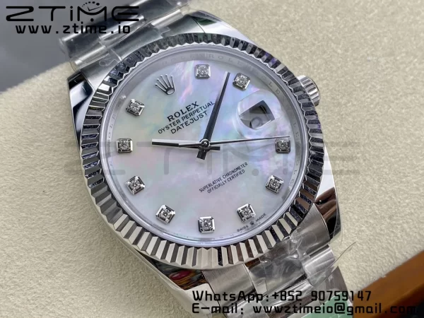 Rolex DateJust 41 126334 ARF 1:1 Best Edition 904L Steel White MOP Diamonds Dial on SS Oyster Bracelet - Super Clone Watch | 1:1 Best Version