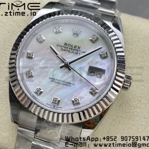 Rolex DateJust 41 126334 ARF 1:1 Best Edition 904L Steel White MOP Diamonds Dial on SS Oyster Bracelet - Super Clone Watch | 1:1 Best Version