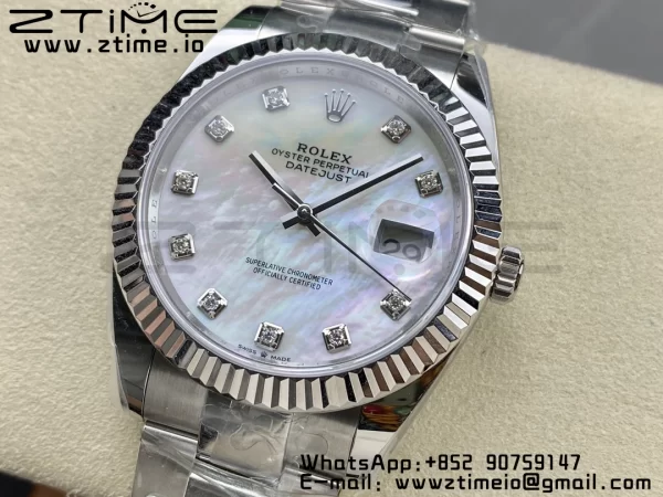 Rolex DateJust 41 126334 ARF 1:1 Best Edition 904L Steel White MOP Diamonds Dial on SS Oyster Bracelet - Super Clone Watch | 1:1 Best Version