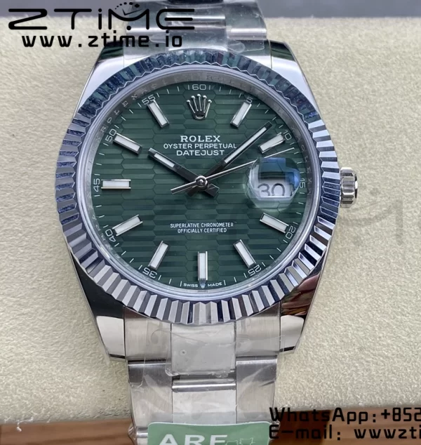 Rolex DateJust 41 126334 ARF 1:1 Best Edition 904L Steel Green Textured Dial on SS Oyster Bracelet - Super Clone Watch | 1:1 Best Version