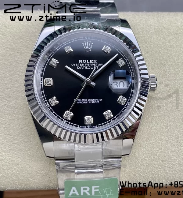 Rolex DateJust 41 126334 ARF 1:1 Best Edition 904L Steel Black Diamonds Dial on SS Oyster Bracelet - Super Clone Watch | 1:1 Best Version