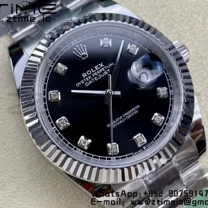 Rolex DateJust 41 126334 ARF 1:1 Best Edition 904L Steel Black Diamonds Dial on SS Oyster Bracelet - Super Clone Watch | 1:1 Best Version