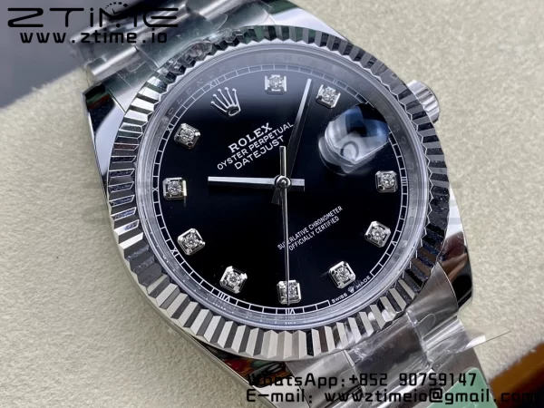 Rolex DateJust 41 126334 ARF 1:1 Best Edition 904L Steel Black Diamonds Dial on SS Oyster Bracelet - Super Clone Watch | 1:1 Best Version