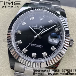 Rolex DateJust 41 126334 ARF 1:1 Best Edition 904L Steel Black Diamonds Dial on SS Oyster Bracelet - Super Clone Watch | 1:1 Best Version