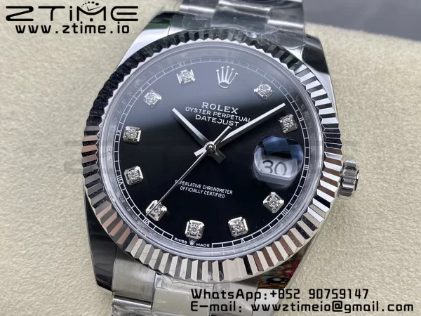 Rolex DateJust 41 126334 ARF 1:1 Best Edition 904L Steel Black Diamonds Dial on SS Oyster Bracelet - Super Clone Watch | 1:1 Best Version