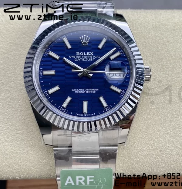 Rolex DateJust 41 126334 ARF 1:1 Best Edition 904L Steel Blue Textured Dial on SS Oyster Bracelet - Super Clone Watch | 1:1 Best Version