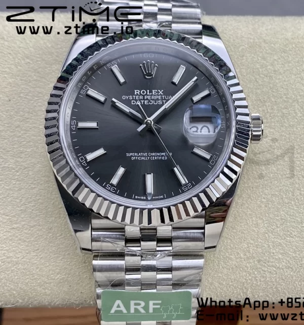 Rolex DateJust 41 126334 ARF 1:1 Best Edition 904L Quadrante Grigio Acciaio su Bracciale SS Jubilee VR3235 - Orologio Super Clone | 1:1 Best Version