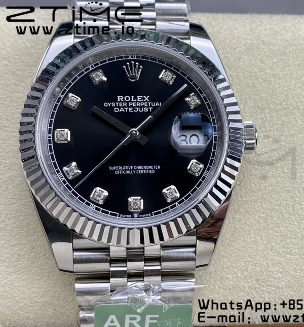 Rolex DateJust 41 126334 ARF 1:1 Best Edition 904L Steel Black Diamonds Dial on SS Jubilee Bracelet VR3235 - Super Clone Watch | 1:1 Best Version