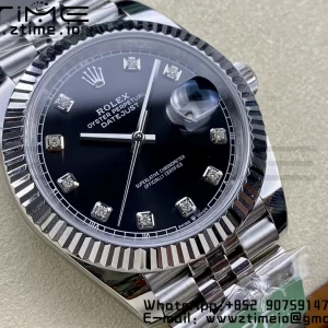 Rolex DateJust 41 126334 ARF 1:1 Best Edition 904L Steel Black Diamonds Dial on SS Jubilee Bracelet VR3235 - Super Clone Watch | 1:1 Best Version