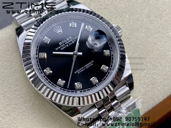 Rolex DateJust 41 126334 ARF 1:1 Best Edition 904L Steel Black Diamonds Dial on SS Jubilee Bracelet VR3235 - Super Clone Watch | 1:1 Best Version