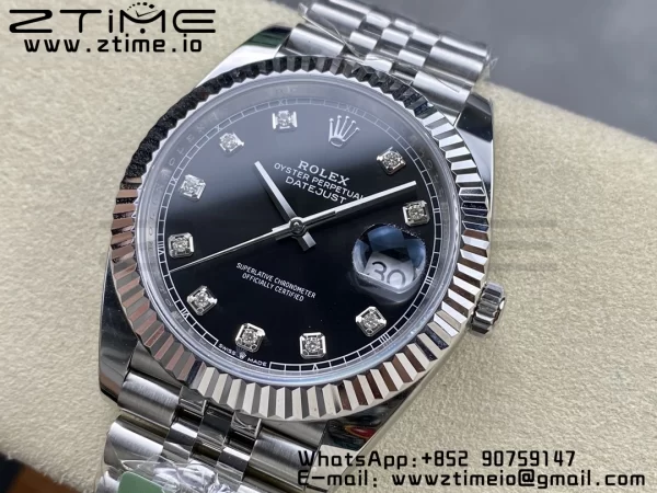 Rolex DateJust 41 126334 ARF 1:1 Best Edition 904L Steel Black Diamonds Dial on SS Jubilee Bracelet VR3235 - Super Clone Watch | 1:1 Best Version