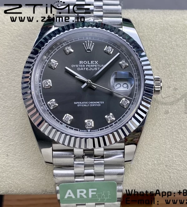 Rolex DateJust 41 126334 ARF 1:1 Best Edition 904L Steel Gray Diamonds Dial on SS Jubilee Bracelet VR3235 - Super Clone Watch | 1:1 Best Version