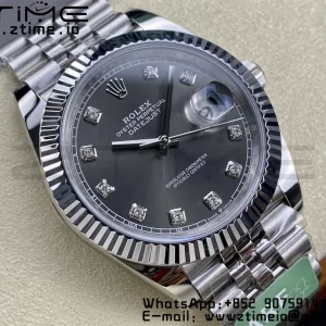 Rolex DateJust 41 126334 ARF 1:1 Best Edition 904L Steel Gray Diamonds Dial on SS Jubilee Bracelet VR3235 - Super Clone Watch | 1:1 Best Version