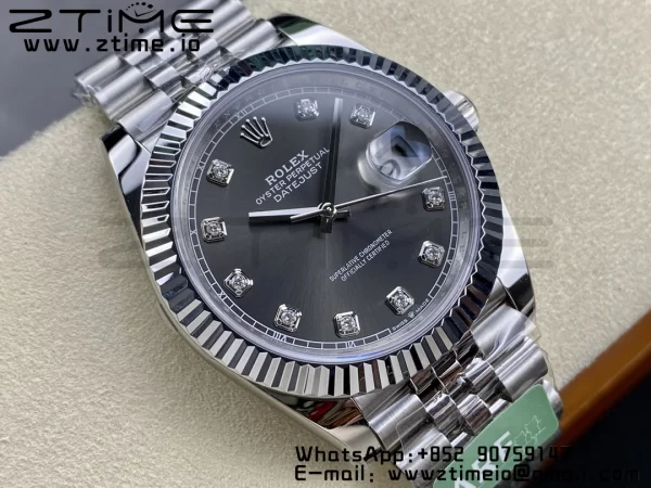Rolex DateJust 41 126334 ARF 1:1 Best Edition 904L Steel Gray Diamonds Dial on SS Jubilee Bracelet VR3235 - Super Clone Watch | 1:1 Best Version