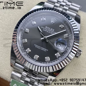 Rolex DateJust 41 126334 ARF 1:1 Best Edition 904L Steel Gray Diamonds Dial on SS Jubilee Bracelet VR3235 - Super Clone Watch | 1:1 Best Version