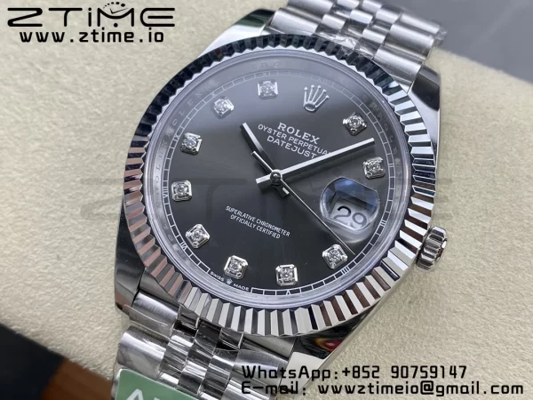 Rolex DateJust 41 126334 ARF 1:1 Best Edition 904L Steel Gray Diamonds Dial on SS Jubilee Bracelet VR3235 - Super Clone Watch | 1:1 Best Version
