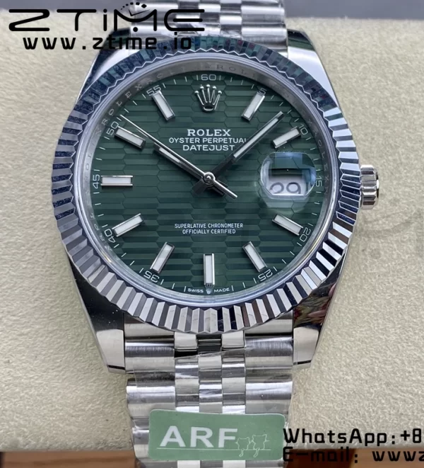 Rolex DateJust 41 126334 ARF 1:1 Best Edition 904L Steel Green Textured Dial on SS Jubilee Bracelet VR3235 - Super Clone Watch | 1:1 Best Version