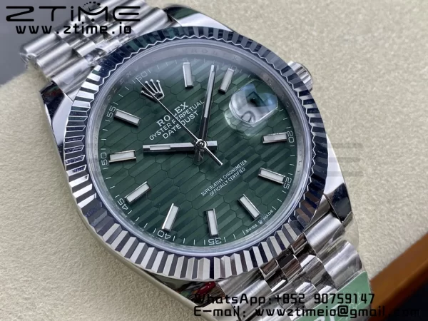 Rolex DateJust 41 126334 ARF 1:1 Best Edition 904L Steel Green Textured Dial on SS Jubilee Bracelet VR3235 - Super Clone Watch | 1:1 Best Version