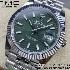Rolex DateJust 41 126334 ARF 1:1 Best Edition 904L Steel Green Textured Dial on SS Jubilee Bracelet VR3235 - Super Clone Watch | 1:1 Best Version