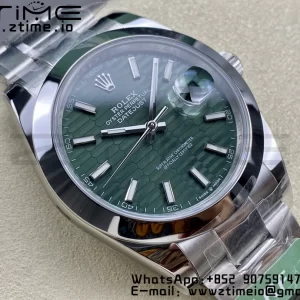 Rolex DateJust 41 126300 ARF  1:1 Best Edition 904L Steel Green Textured  Dial on SS Oyster Bracelet - Super Clone Watch | 1:1 Best Version