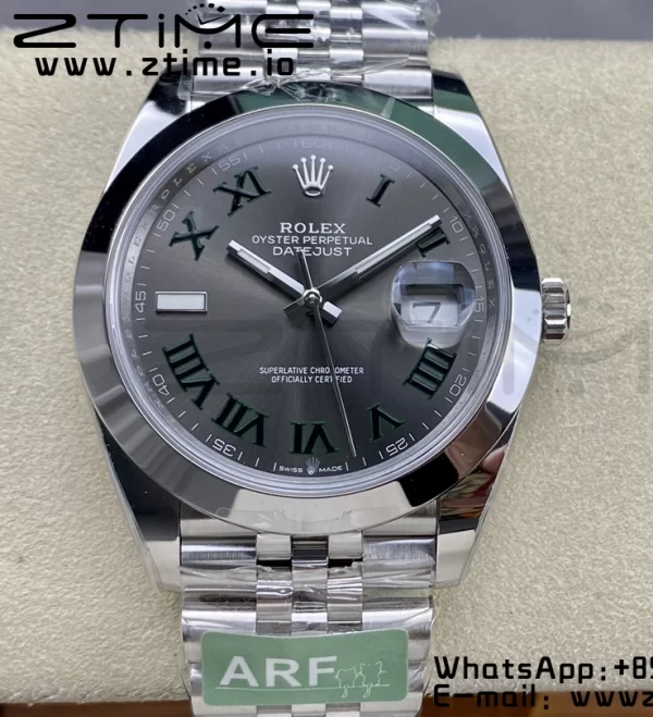 Rolex DateJust 41 126300 ARF  1:1 Best Edition 904L Steel Green Roman Dial on SS Jubilee Bracelet VR3235 - Super Clone Watch | 1:1 Best Version