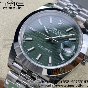 Rolex DateJust 41 126300 ARF 1:1 Mejor Edición 904L Acero Esfera Verde Texturada en SS Jubilee Pulsera VR3235 - Super Clone Watch | 1:1 Mejor Versión