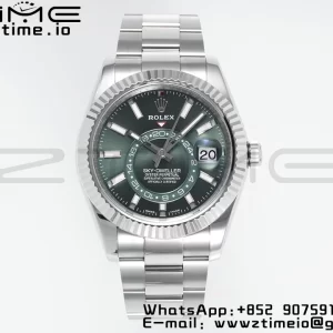 Rolex Sky-Dweller 326934 904L SS ZF 1:1 Best Edition Green Dial on SS Jubilee Bracelet A2824 - Super Clone Watch | 1:1 Best Version