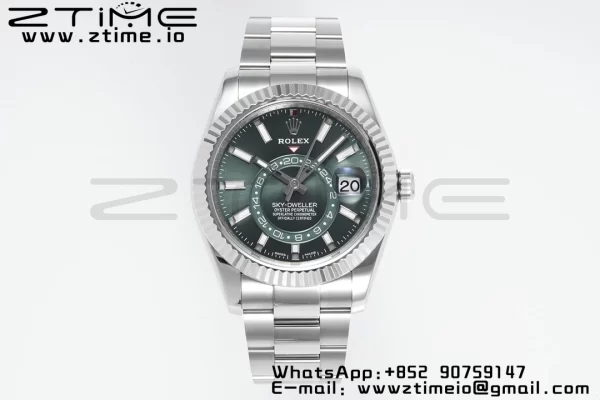 Rolex Sky-Dweller 326934 904L SS ZF 1:1 Best Edition Green Dial on SS Jubilee Bracelet A2824 - Super Clone Watch | 1:1 Best Version