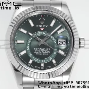Rolex Sky-Dweller 326934 904L SS ZF 1:1 Best Edition Green Dial on SS Jubilee Bracelet A2824 - Super Clone Watch | 1:1 Best Version