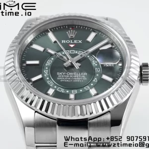 Rolex Sky-Dweller 326934 904L SS ZF 1:1 Best Edition Green Dial on SS Jubilee Bracelet A2824 - Super Clone Watch | 1:1 Best Version