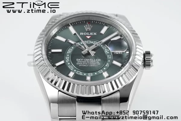 Rolex Sky-Dweller 326934 904L SS ZF 1:1 Best Edition Green Dial on SS Jubilee Bracelet A2824 - Super Clone Watch | 1:1 Best Version