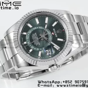 Rolex Sky-Dweller 326934 904L SS ZF 1:1 Best Edition Green Dial on SS Jubilee Bracelet A2824 - Super Clone Watch | 1:1 Best Version