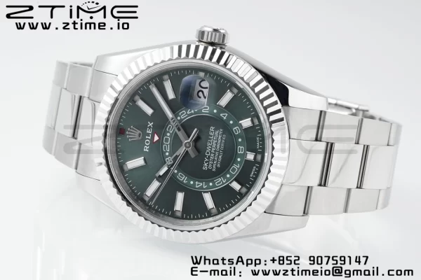 Rolex Sky-Dweller 326934 904L SS ZF 1:1 Best Edition Green Dial on SS Jubilee Bracelet A2824 - Super Clone Watch | 1:1 Best Version