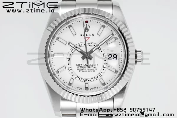 Rolex Sky-Dweller 326934 904L SS ZF 1:1 Best Edition White Dial on SS Jubilee Bracelet A2824 - Super Clone Watch | 1:1 Best Version