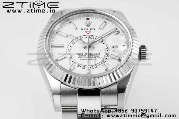 Rolex Sky-Dweller 326934 904L SS ZF 1:1 Best Edition White Dial on SS Jubilee Bracelet A2824 - Super Clone Watch | 1:1 Best Version