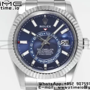 Rolex Sky-Dweller 326934 904L SS ZF 1:1 Best Edition Blue Dial on SS Jubilee Bracelet A2824 - Super Clone Watch | 1:1 Best Version