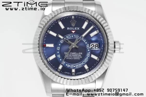 Rolex Sky-Dweller 326934 904L SS ZF 1:1 Best Edition Blue Dial on SS Jubilee Bracelet A2824 - Super Clone Watch | 1:1 Best Version