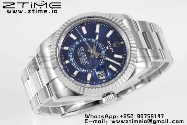 Rolex Sky-Dweller 326934 904L SS ZF 1:1 Best Edition Blue Dial on SS Jubilee Bracelet A2824 - Super Clone Watch | 1:1 Best Version